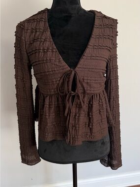 Altar’d State Women's Brown Textured Tie-Front Top